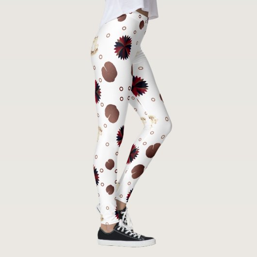 Erdtöniges Lotus- und Froschmuster Leggings (Rechts)