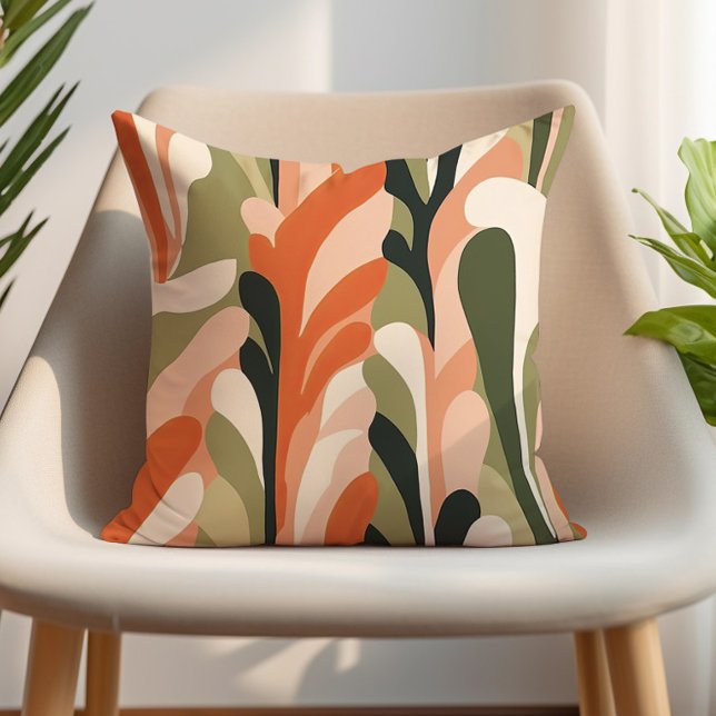Erdung Tone Olive Green Pink Sand Orange Abstrakt Kissen (Green, orange, and sand abstract decorator pillow)