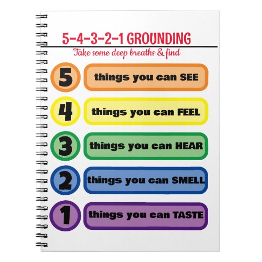 Erdungstechnik für Angst/Stress 5 Sinne Notizblock (Vorderseite)