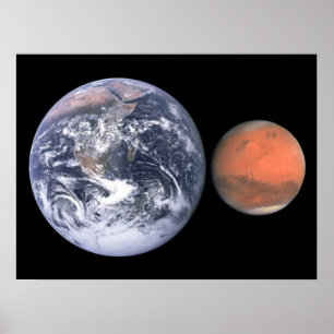 Erdvergleich und Mars-Größenvergleich Poster