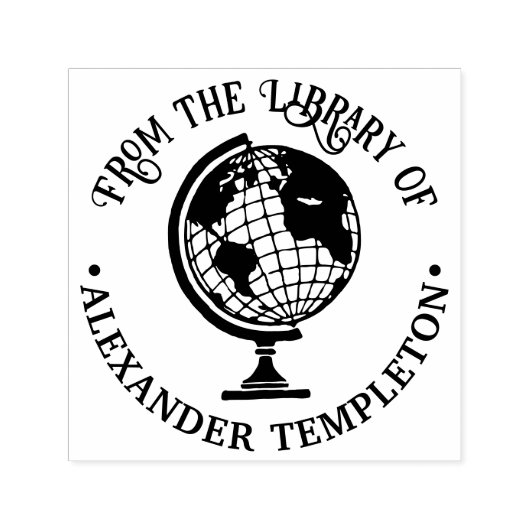 Erdweltglobuskarte #2 Runde Bibliotheksbuchname Permastempel (Design)