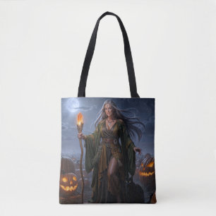 Erdzauberin des mondbeschienenen Kürbisfeldes Tasche