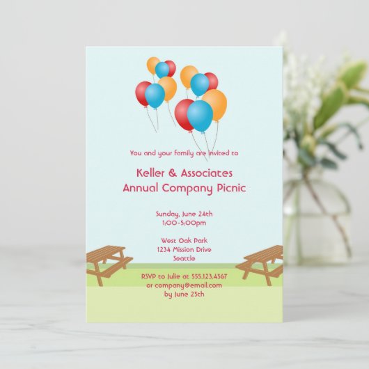 Ereignis des bunten Ballonsommer-Picknicks im Einladung (Stehend Vorderseite)