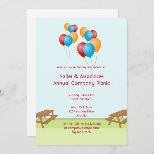 Ereignis des bunten Ballonsommer-Picknicks im Einladung (Vorne/Hinten)