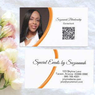 Ereignisplaner Orange White Custom Foto QR Code Visitenkarte