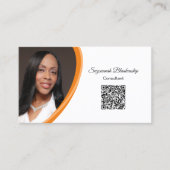 Ereignisplaner Orange White Custom Foto QR Code Visitenkarte (Vorderseite)