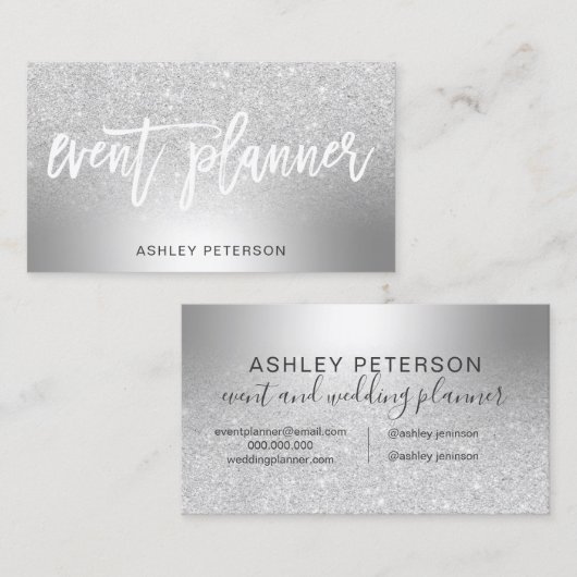 Ereignisplaner-Silber-Glitter ombre metallisch Visitenkarte (Vorne/Hinten)
