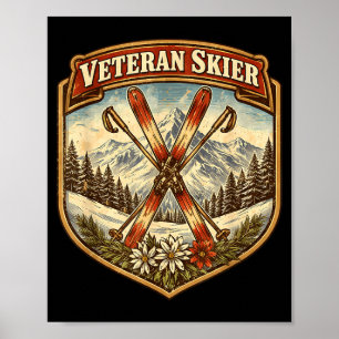 Erfahrener Skifahrer Vintage-Ski alte Frau beim Sk Poster