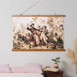 Erfasse den Piraten Blackbeard, Queen Anne's Reven Wandteppich Mit Holzrahmen