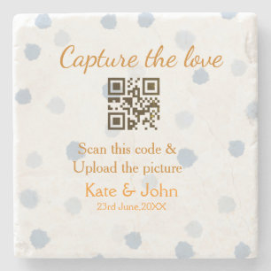 Erfassen Sie die Liebe QR-Scan-Upload-Bild blau o Steinuntersetzer