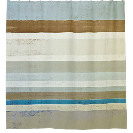 "Erfinden Sie" blaue und beige abstrakte Kunst Duschvorhang (Vorderseite)