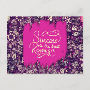 "Erfolg ist die beste Rache" Handgezeichnete Blume Postkarte
