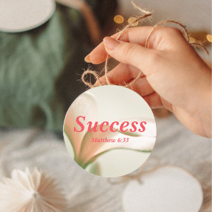 Erfolg Matthew 6:33 Verse Elegante Rosa Blume Runder Aufkleber
