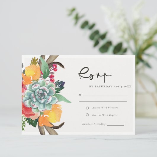 ERFOLGREICHE ANTLER BOHEMISCHE ALLENUAWG RSVP KARTE (Stehend Vorderseite)