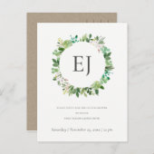 ERFOLGREICHE FOLIAGE WREATH MONOGRAM COUPLES SHOWE EINLADUNGSPOSTKARTE (Vorne/Hinten)