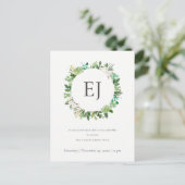ERFOLGREICHE FOLIAGE WREATH MONOGRAM COUPLES SHOWE EINLADUNGSPOSTKARTE (Stehend Vorderseite)