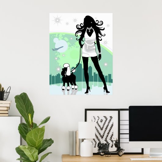 Erfolgreiche Frau beim Stadtwandern Poster (Heimbüro)