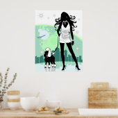 Erfolgreiche Frau beim Stadtwandern Poster (Küche)