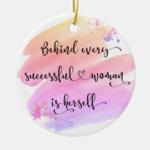 Erfolgreiche Frau, rosafarbenes Foto Keramik Ornament (Vorne)