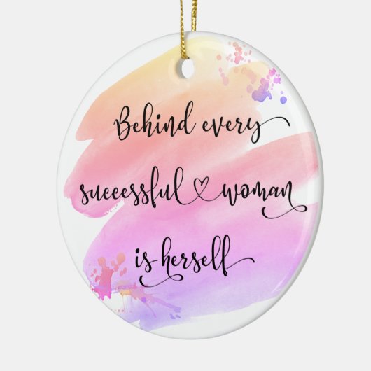 Erfolgreiche Frau, rosafarbenes Foto Keramik Ornament (Links)