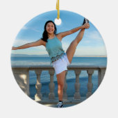 Erfolgreiche Frau, rosafarbenes Foto Keramik Ornament (Hinten)