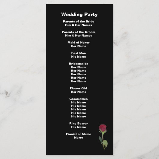 Erfolgreiche Hochzeitskarte Programm (Rückseite)