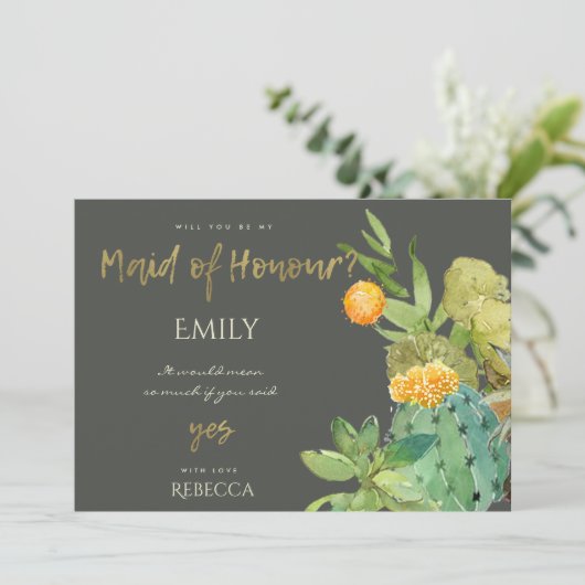 ERFOLGREICHE TRAUZEUGIN DES CACTUS FLORAL WATERCOL EINLADUNG (Stehend Vorderseite)