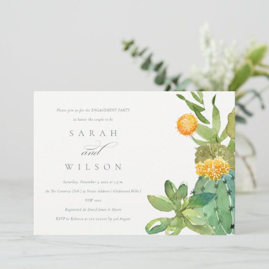 ERFOLGREICHE VERLOBUNG DES CACTUS FLORAL WATERCOLO EINLADUNG (Stehend Vorderseite)