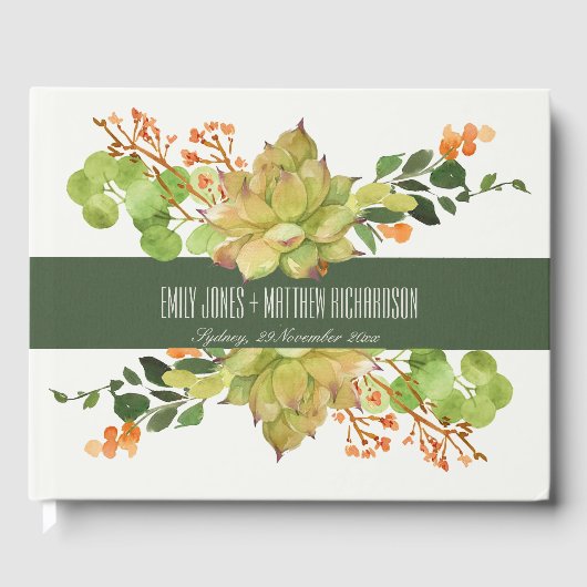 ERFOLGREICHER CACTUS ORANGE FLORAL GARDEN WATERCOL GÄSTEBUCH (Vorderseite)