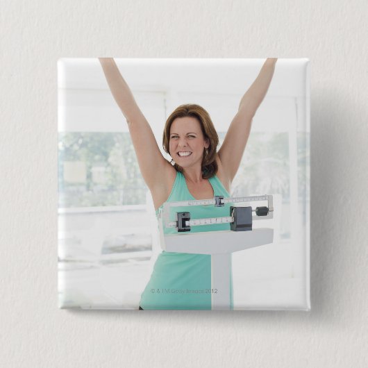 Erfolgreicher Gewichtsverlust. Glückliches Button (Vorderseite)