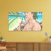 Erfolgreicher Hawaiianischer Fischer 36 x 20 Leinwanddruck (Insitu (Wohnzimmer))