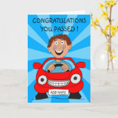 Erfolgreicher Mann hat den Fahrtest bestanden Karte (Gelbe Blume)