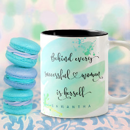 Erfolgreiches Woman Script Monogram Blue Watercolo Zweifarbige Tasse