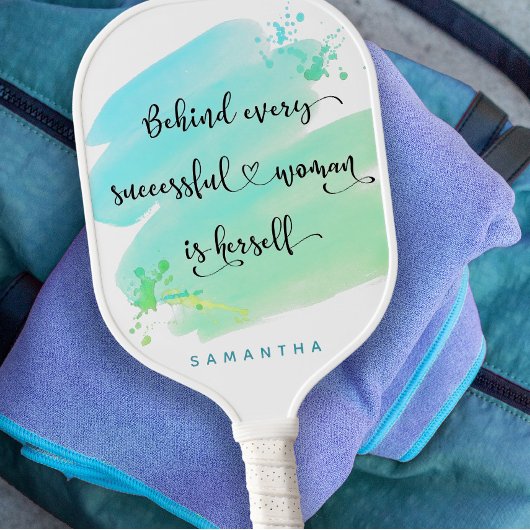 Erfolgreiches Zitat Blue Watercolor Monogram Pickleball Schläger