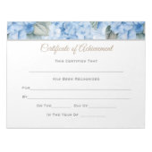 Erfolgsbescheinigung Notizblock (Vorderseite)