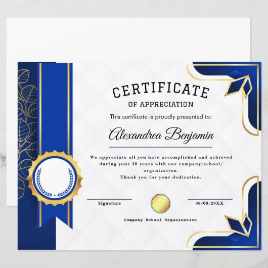 Erfolgsbewertungszeugnis (Vorne/Hinten)