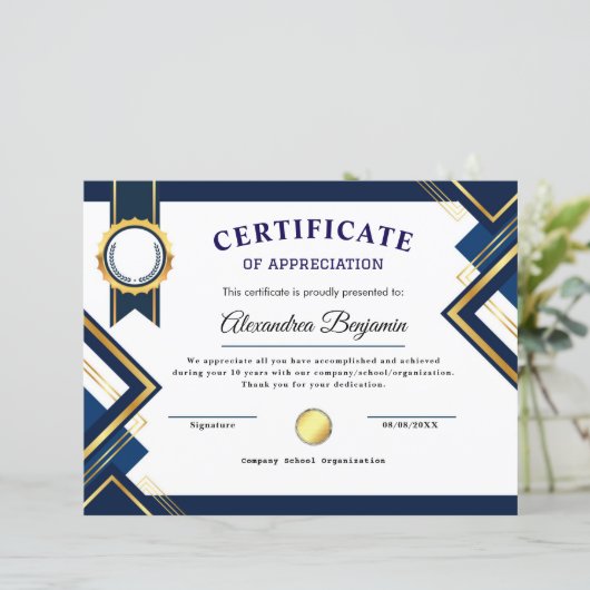 Erfolgsbewertungszeugnis (Stehend Vorderseite)