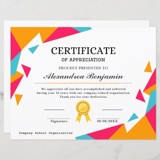 Erfolgsbewertungszeugnis (Vorne/Hinten)