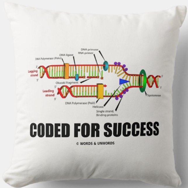 Erfolgscodiert (DNA-Replikation) Kissen (Throw pillow featuring DNA replication for anyone who is "Coded For Success")