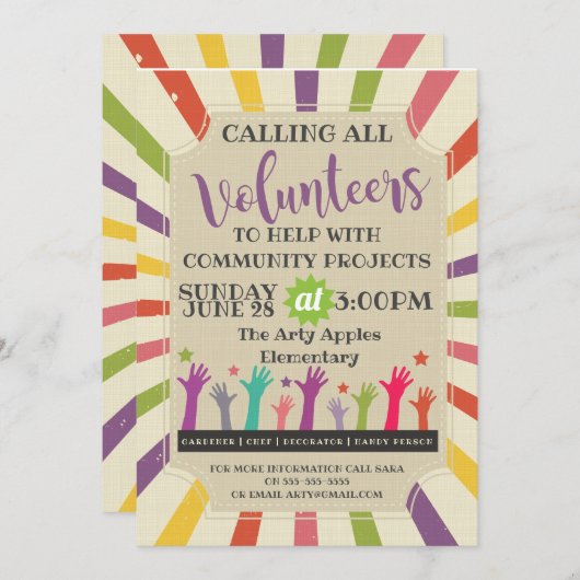 erforderliche Freiwillige, Vintager Einladungskarn Einladung (Vorne/Hinten)