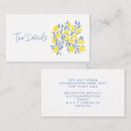 Erfrischende blaue und gelbe Zitronenweine im Deta Begleitkarte