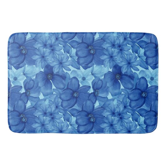 Erfrischende blaue Wasserfarbe Blumenmatte Badematte (Vorderseite)