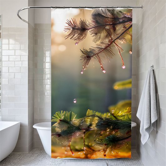 Erfrischende Kiefernwälder im Hintergrund Duschvorhang