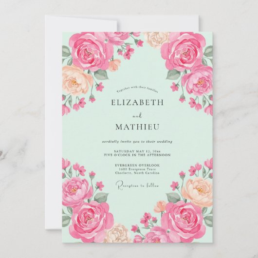 Erfrischende Minzgrüne Rosenhochzeit Einladung (Vorderseite)