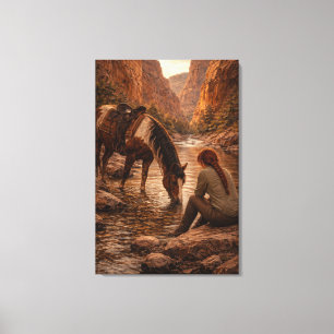 Erfrischende Pause   Pferdekunst   Spanncanvas Leinwanddruck