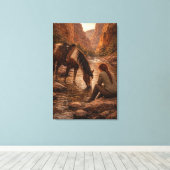 Erfrischende Pause | Pferdekunst | Spanncanvas Leinwanddruck (Insitu (Holzboden))