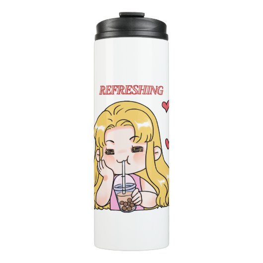 Erfrischender Boba-Mädchen-Becher  Thermosbecher (Vorderseite)