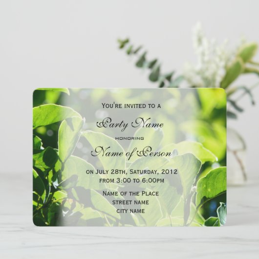 Erfrischender Frühling, Sommer grün Blätter das ga Einladung (Stehend Vorderseite)