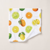 Erfrischendes Zitrusfruchtmuster Badhandtuch Set (Waschlappen)