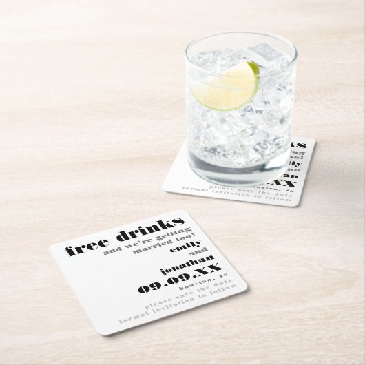 Erfrischungsgetränke Save the Date verheiratet wer Rechteckiger Pappuntersetzer (Vor Ort)